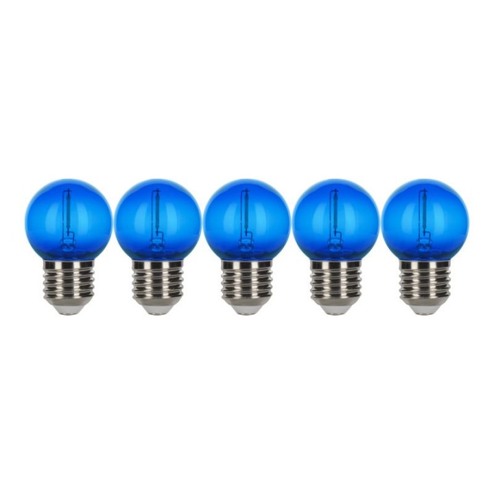 E27 Ball LED EcoPack 5pcs Filament Effect 0.6W Blue 230V