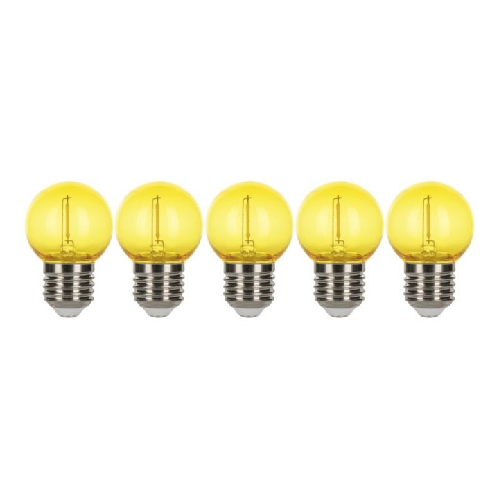 E27 Ball LED EcoPack 5pcs Filament Effect 0.6W Yellow 230V