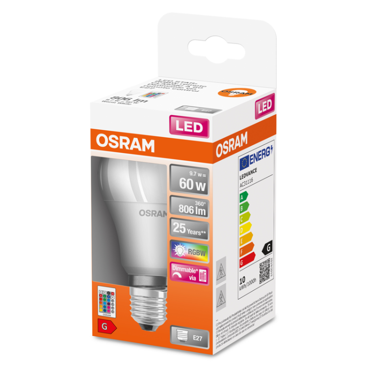 E27 Standard LED STAR+ RGBW 827 9.7W Osram IR remote control