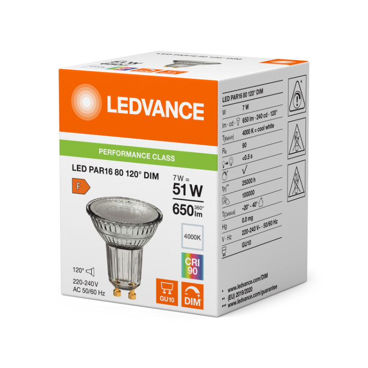 GU10 Led Spot PFM 6.9w = 51w 940 120° CRI90 Dimmable Ledvance
