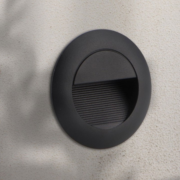 Balise Encastré de mur Rond Noir LED 3w 3000K 220-240v