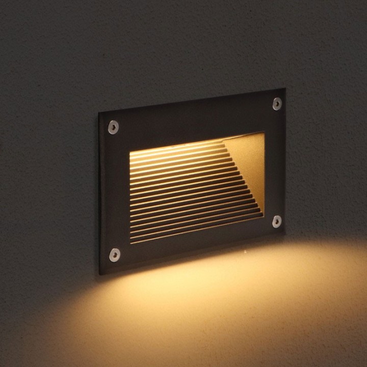 Balise Encastré de mur rectangle Noir LED 7w 3000K 220-240v